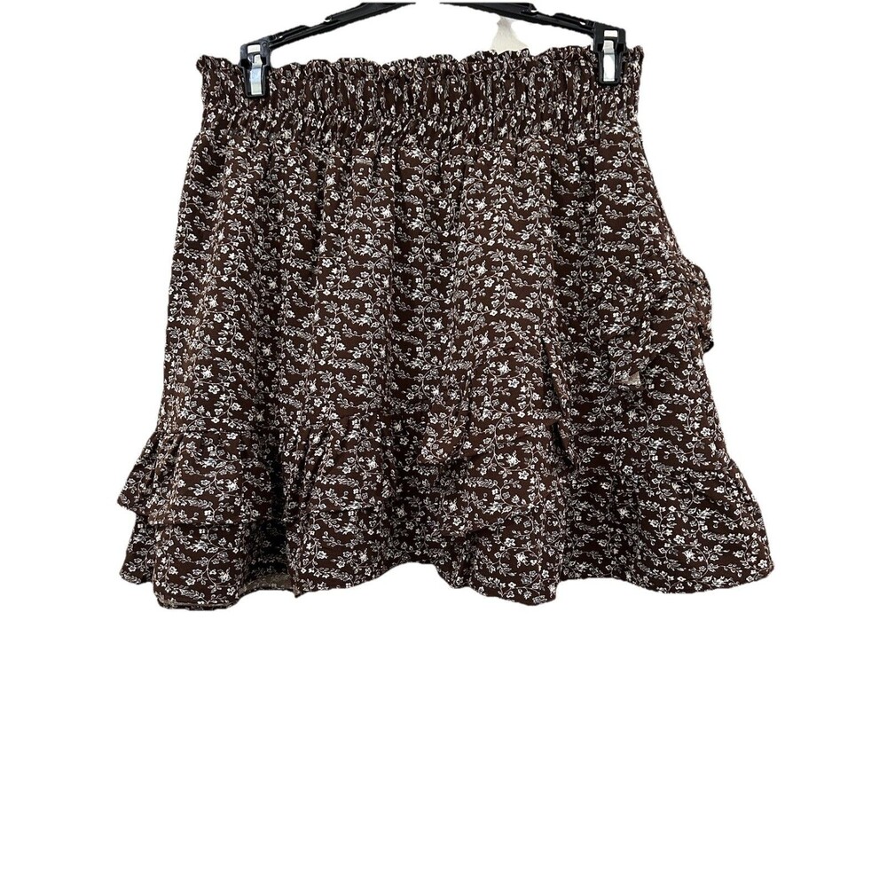 Altar'd State Size M Boho Chic Ruffle Mini Skirt Floral Elastic Waistband Lining